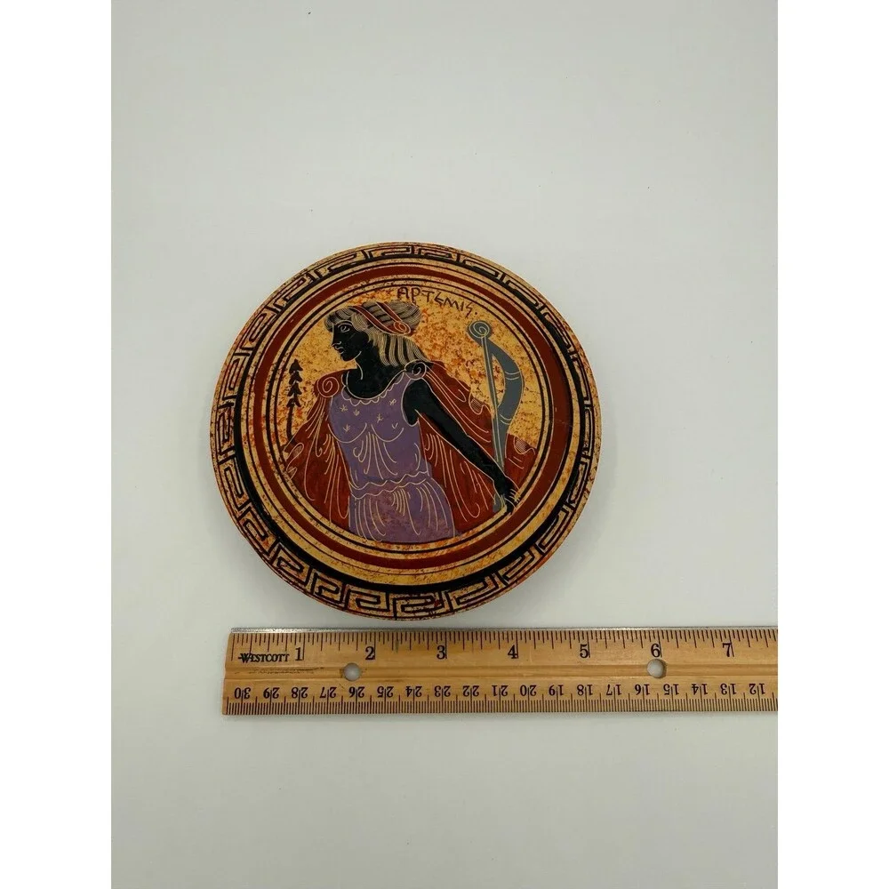 Vintage Greek Artemis ΑΡΤΕΜΙΣ Lidded Trinket Dish Bowl Greek Key